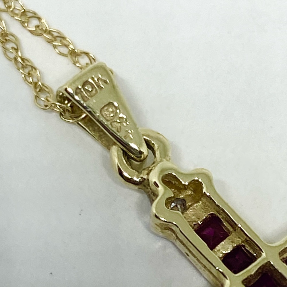 Vintage 10k Solid Yellow Gold Ruby Diamond Cross … - image 3